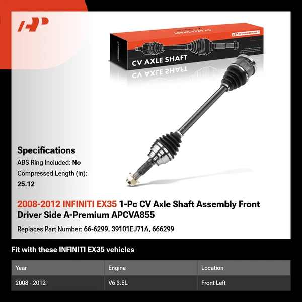 2008-2012 INFINITI EX35 1-Pc CV Axle Shaft Assembly Front Driver Side A-Premium APCVA855