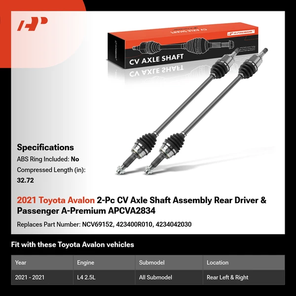 2021 Toyota Avalon 2-Pc CV Axle Shaft Assembly Rear Driver & Passenger A-Premium APCVA2834