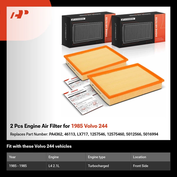 2 Pcs Engine Air Filter for 1985 Volvo 244