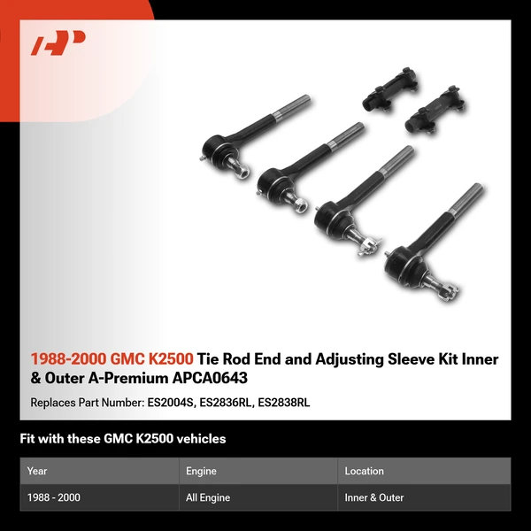 1988-2000 GMC K2500 Tie Rod End and Adjusting Sleeve Kit Inner & Outer A-Premium APCA0643