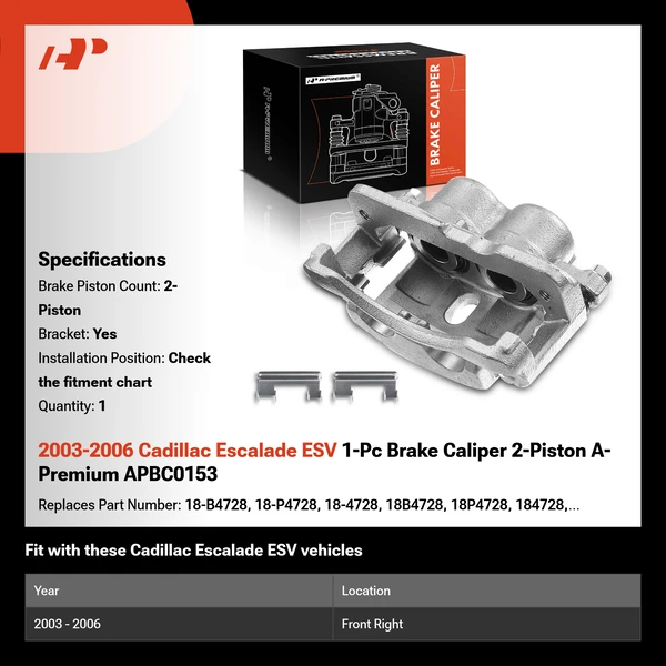 2003-2006 Cadillac Escalade ESV 1-Pc Brake Caliper 2-Piston A-Premium APBC0153