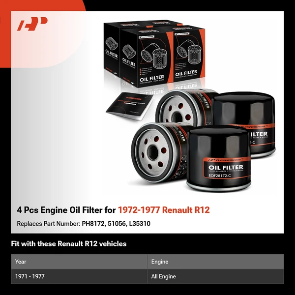 4 Pcs Engine Oil Filter for 1972-1977 Renault R12