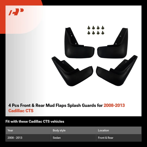 4 Pcs Front & Rear Mud Flaps Splash Guards for 2008-2013 Cadillac CTS