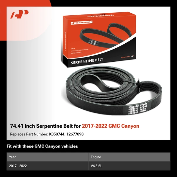74.41 inch Serpentine Belt for 2017-2022 GMC Canyon