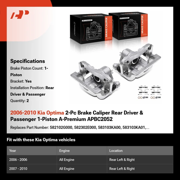 2006-2010 Kia Optima 2-Pc Brake Caliper Rear Driver & Passenger 1-Piston A-Premium APBC2052