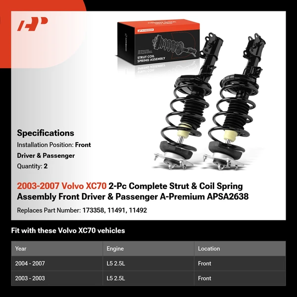 2003-2007 Volvo XC70 2-Pc Complete Strut & Coil Spring Assembly Front Driver & Passenger A-Premium APSA2638