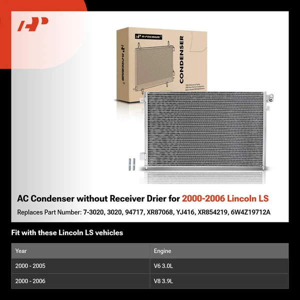 AC Condenser without Receiver Drier for 2000-2006 Lincoln LS