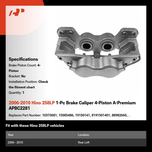 2006-2010 Hino 258LP 1-Pc Brake Caliper 4-Piston A-Premium APBC2281