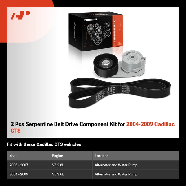 2 Pcs Serpentine Belt Drive Component Kit for 2004-2009 Cadillac CTS