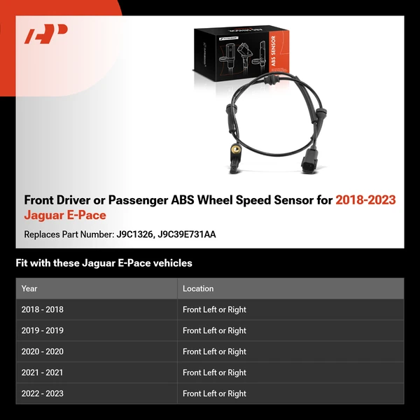 Front Driver or Passenger ABS Wheel Speed Sensor for 2018-2023 Jaguar E-Pace