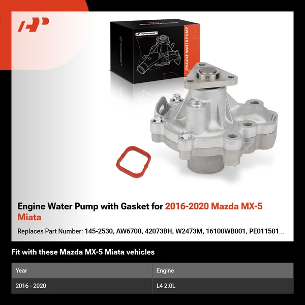 Engine Water Pump with Gasket for 2016-2020 Mazda MX-5 Miata