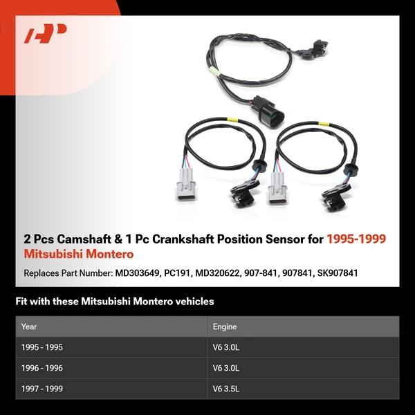 2 Pcs Camshaft & 1 Pc Crankshaft Position Sensor for 1995-1999 Mitsubishi Montero