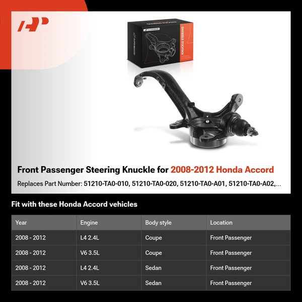 Front Passenger Steering Knuckle for 2008-2012 Honda Accord