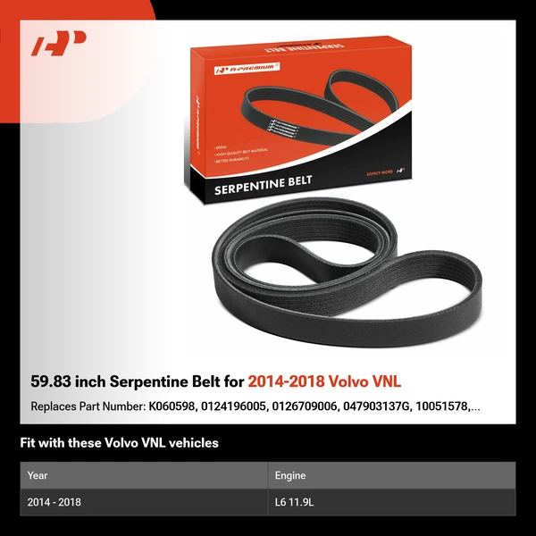 59.83 inch Serpentine Belt for 2014-2018 Volvo VNL