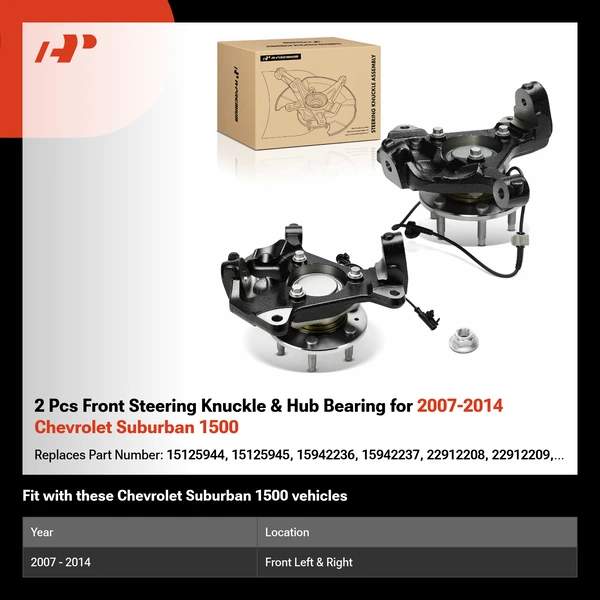 2 Pcs Front Steering Knuckle & Hub Bearing for 2007-2014 Chevrolet Suburban 1500
