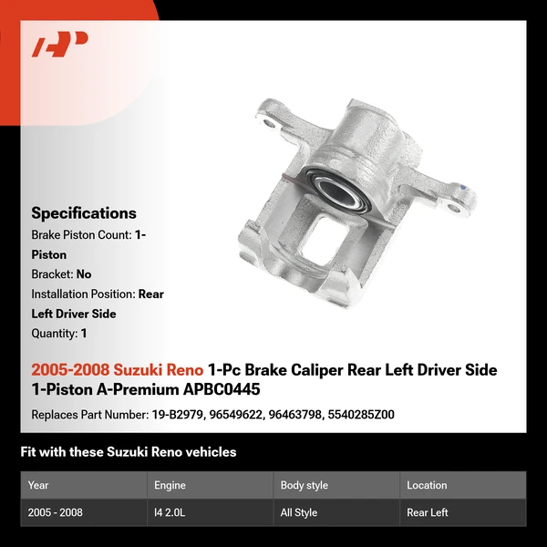 2005-2008 Suzuki Reno 1-Pc Brake Caliper Rear Left Driver Side 1-Piston A-Premium APBC0445