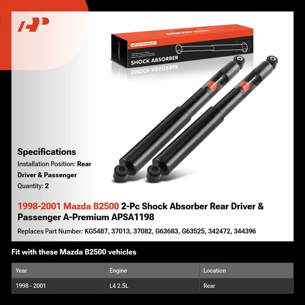 1998-2001 Mazda B2500 2-Pc Shock Absorber Rear Driver & Passenger A-Premium APSA1198