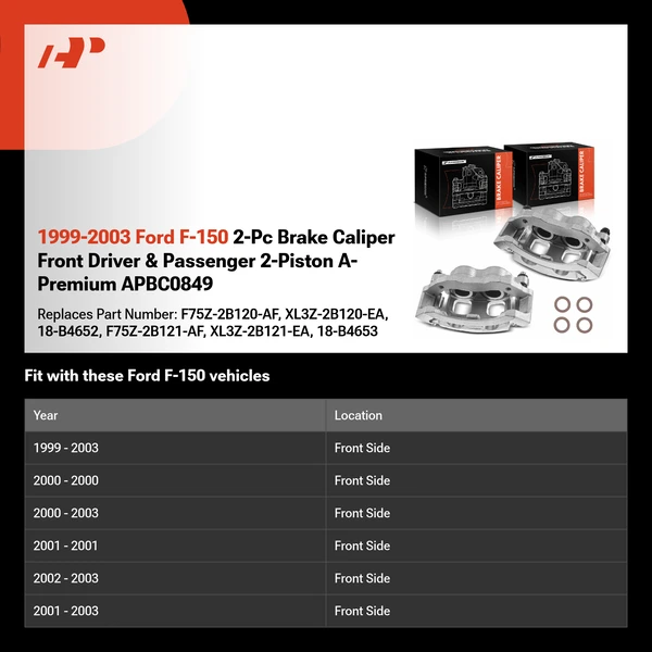 1999-2003 Ford F-150 2-Pc Brake Caliper Front Driver & Passenger 2-Piston A-Premium APBC0849