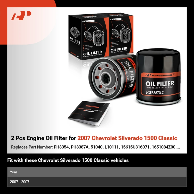 2 Pcs Engine Oil Filter for 2007 Chevrolet Silverado 1500 Classic