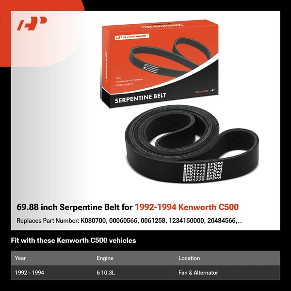 69.88 inch Serpentine Belt for 1992-1994 Kenworth C500