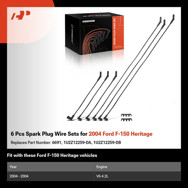 6 Pcs Spark Plug Wire Sets for 2004 Ford F-150 Heritage