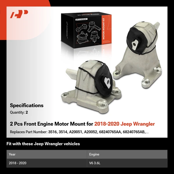 2 Pcs Front Engine Motor Mount for 2018-2020 Jeep Wrangler