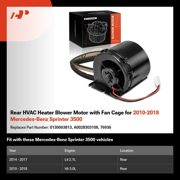 Rear HVAC Heater Blower Motor with Fan Cage for 2010-2018 Mercedes-Benz Sprinter 3500