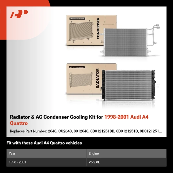Radiator & AC Condenser Cooling Kit for 1998-2001 Audi A4 Quattro