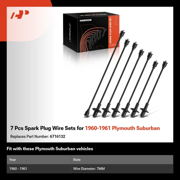 7 Pcs Spark Plug Wire Sets for 1960-1961 Plymouth Suburban