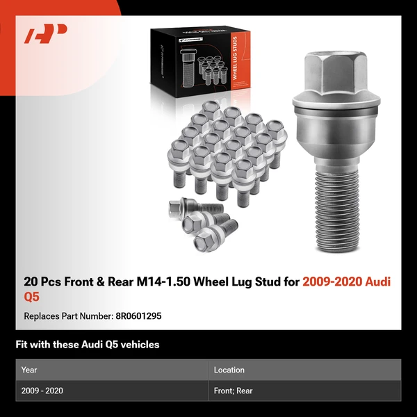 20 Pcs Front & Rear M14-1.50 Wheel Lug Stud for 2009-2020 Audi Q5