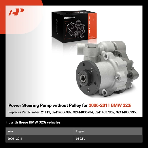 Power Steering Pump without Pulley for 2006-2011 BMW 323i