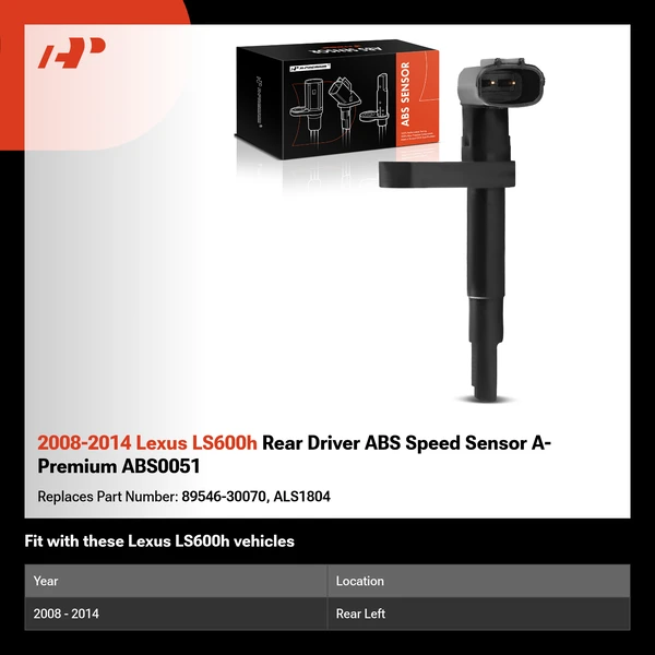 2008-2014 Lexus LS600h Rear Driver ABS Speed Sensor A-Premium ABS0051