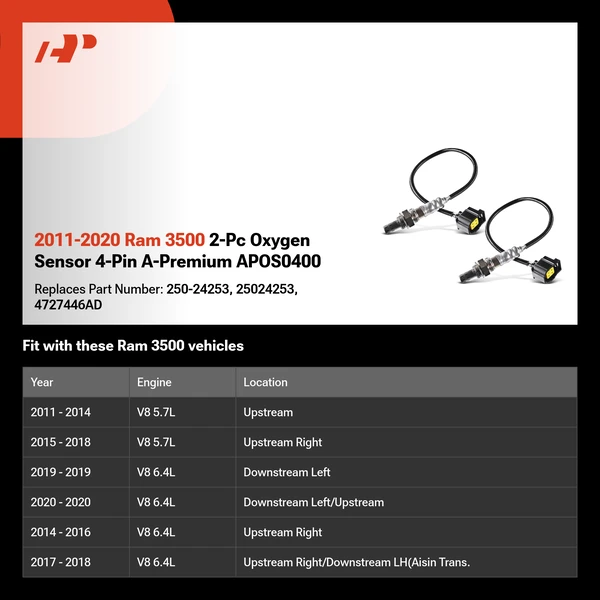 2011-2020 Ram 3500 2-Pc Oxygen Sensor 4-Pin A-Premium APOS0400