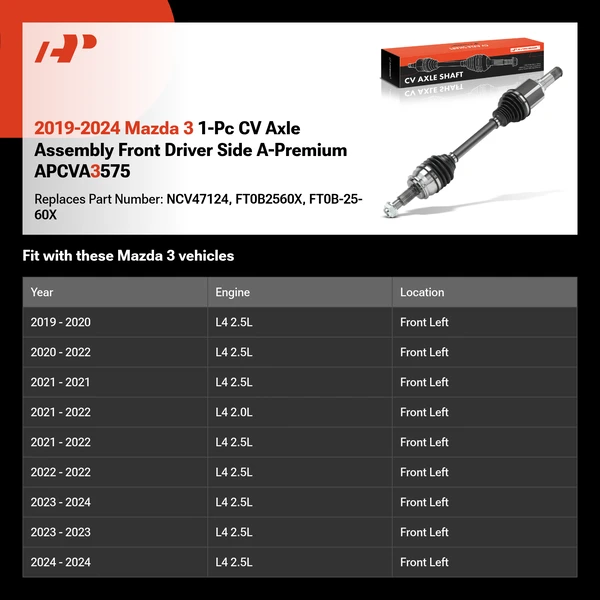 2019-2024 Mazda 3 1-Pc CV Axle Assembly Front Driver Side A-Premium APCVA3575
