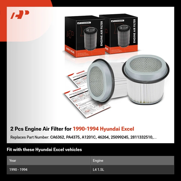 2 Pcs Engine Air Filter for 1990-1994 Hyundai Excel