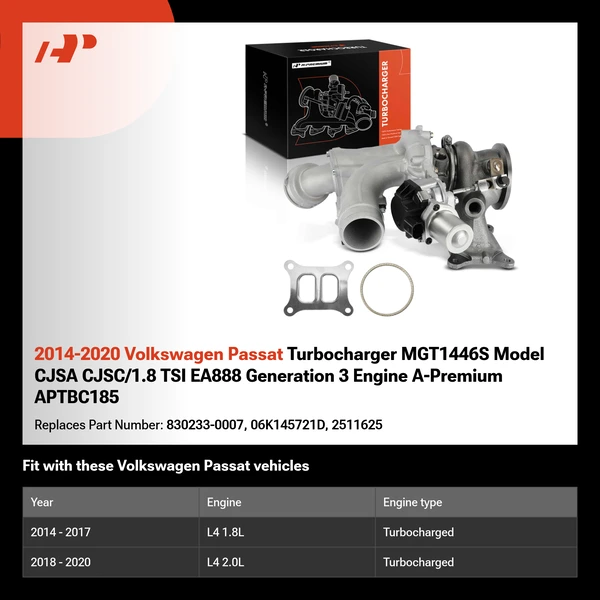 2014-2020 Volkswagen Passat Turbocharger MGT1446S Model CJSA CJSC/1.8 TSI EA888 Generation 3 Engine A-Premium APTBC185