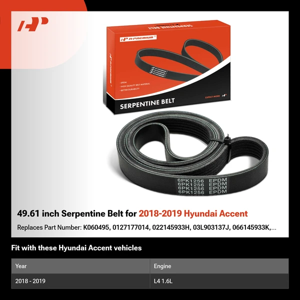 49.61 inch Serpentine Belt for 2018-2019 Hyundai Accent
