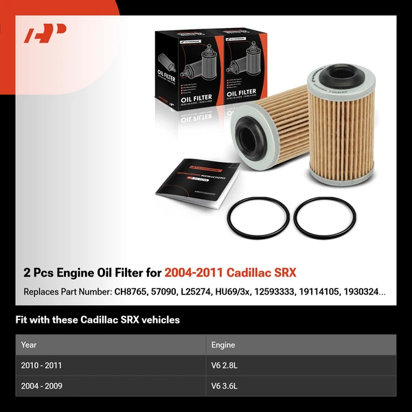 2 Pcs Engine Oil Filter for 2004-2011 Cadillac SRX
