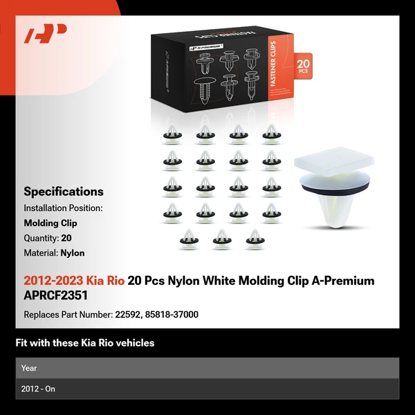 2012-2023 Kia Rio 20 Pcs Nylon White Molding Clip A-Premium APRCF2351