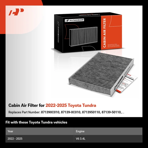 Cabin Air Filter for 2022-2025 Toyota Tundra