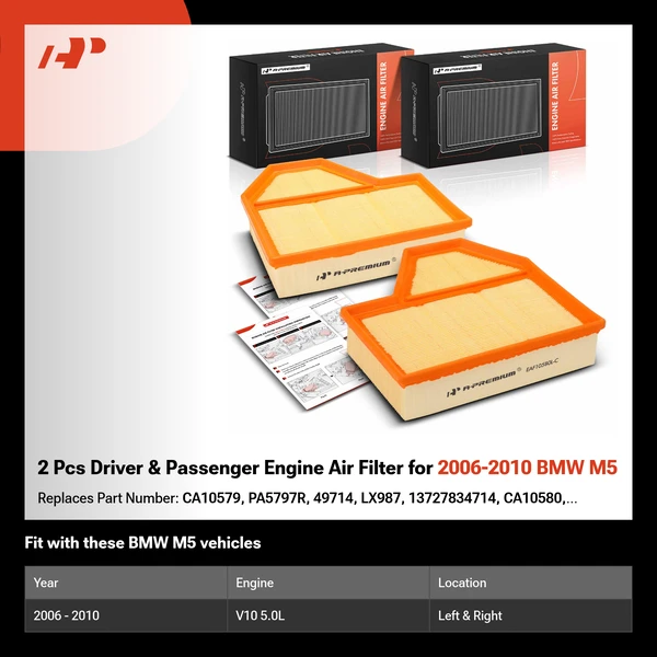 2 Pcs Driver & Passenger Engine Air Filter for 2006-2010 BMW M5