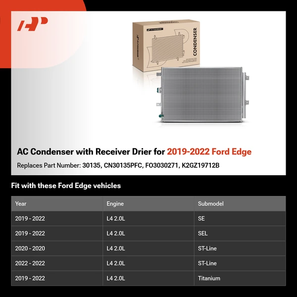AC Condenser with Receiver Drier for 2019-2022 Ford Edge