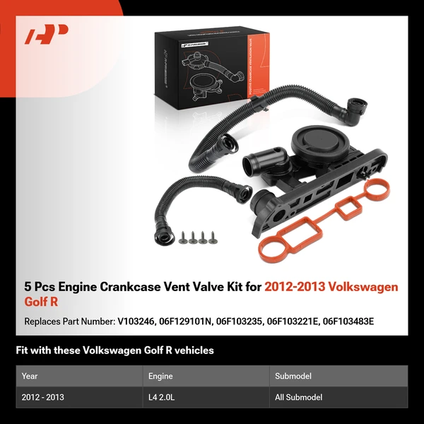 5 Pcs Engine Crankcase Vent Valve Kit for 2012-2013 Volkswagen Golf R