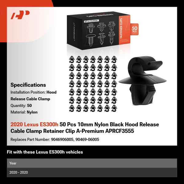2020 Lexus ES300h 50 Pcs 10mm Nylon Black Hood Release Cable Clamp Retainer Clip A-Premium APRCF3555