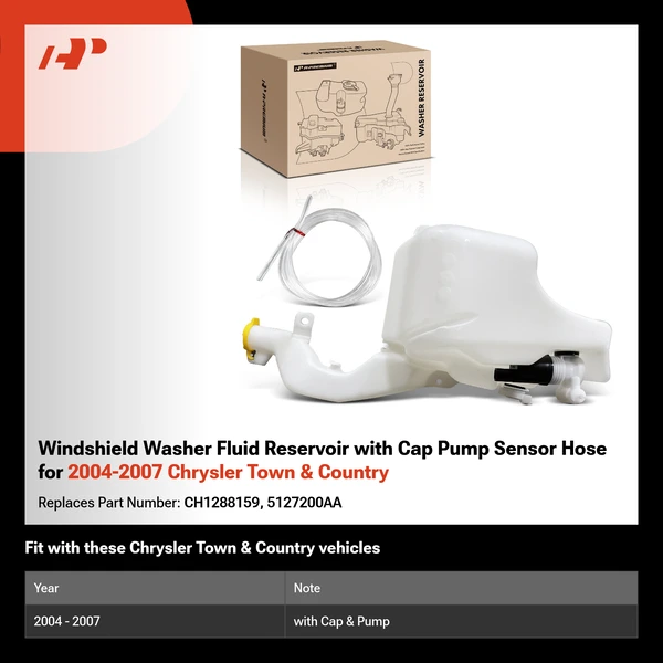 Windshield Washer Fluid Reservoir with Cap Pump Sensor Hose for 2004-2007 Chrysler Town & Country