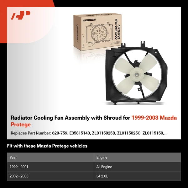 Radiator Cooling Fan Assembly with Shroud for 1999-2003 Mazda Protege