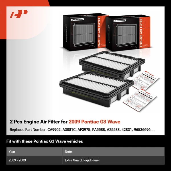 2 Pcs Engine Air Filter for 2009 Pontiac G3 Wave