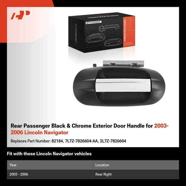 Rear Passenger Black & Chrome Exterior Door Handle for 2003-2006 Lincoln Navigator