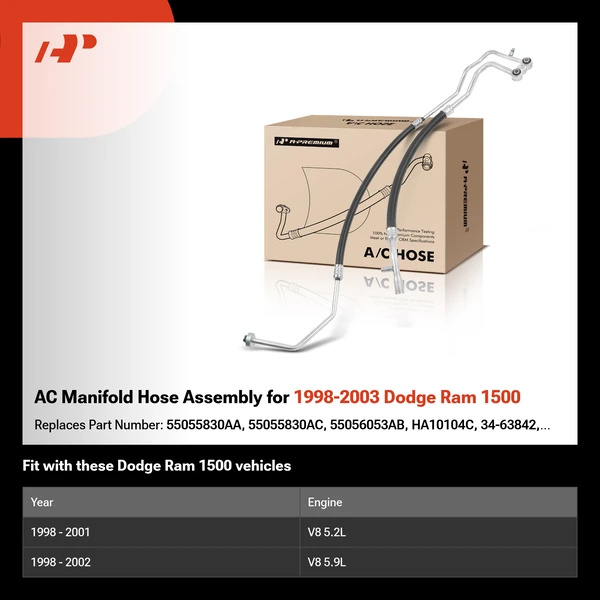 AC Manifold Hose Assembly for 1998-2003 Dodge Ram 1500