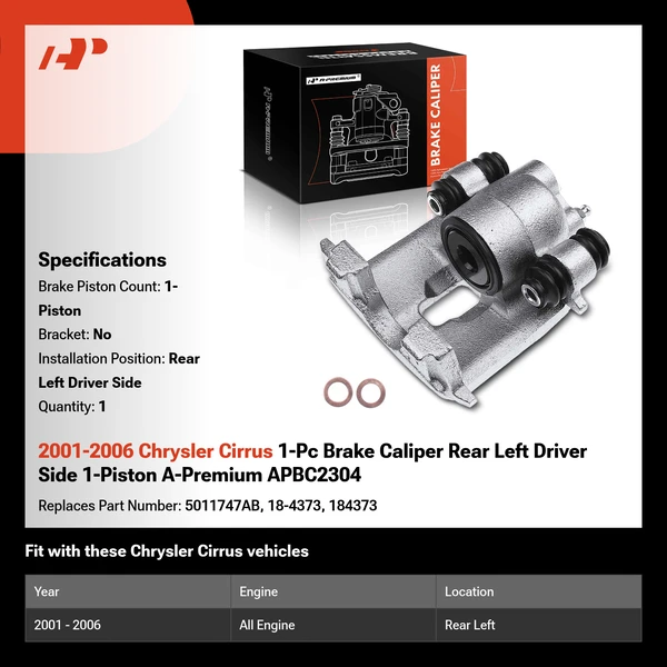 2001-2006 Chrysler Cirrus 1-Pc Brake Caliper Rear Left Driver Side 1-Piston A-Premium APBC2304